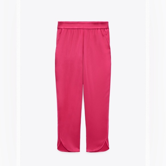 ZARA Satin Effect Slit Pants, Fuschia Color - Picture 1 of 7